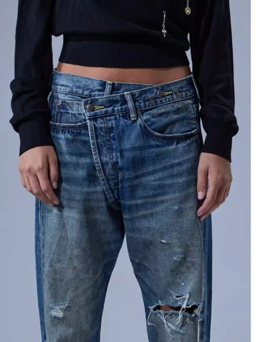 NWT R13 Crossover Jean 26/27 Leo Blue Boyfriend Classic - Picture 2 of 12